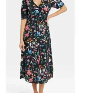 A New Day black floral maxi puff short sleeve maxi dress sz S NWT